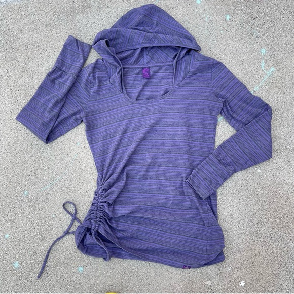 PrAna pullover striped long sleeve hoodie with side cinch thin Sz small preloved - Picture 4 of 4